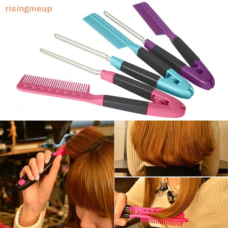 [risingmeup] หวียืดหวีแบน Salon Hair Brush Combs Hairdressing จัดแต่งทรงผมเครื่องหนีบผม V-shaped Straight Comb Straightener ใหม่