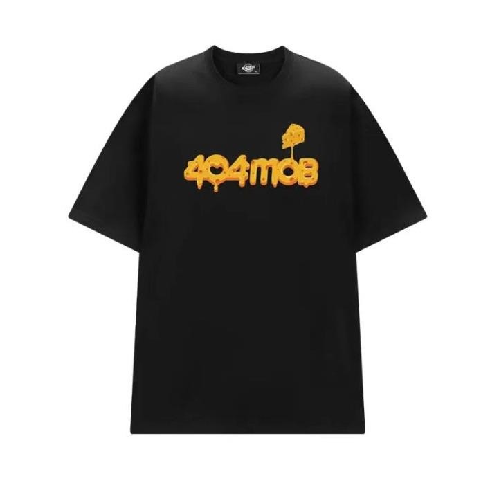 404MOB GANG Asexual Fun Cheese Graffiti Letter โลโก้พิมพ์หลวมสบายๆรอบคอแขนสั้น SS24 เสื้อยืด