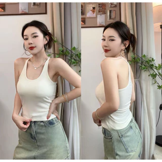 🍓Alva🍓 เสื้อกล้ามสายเดี่ยว แขนกุด สีพื้น ผ้ายืด มีฟองน้ำเย็บติดในตัว แฟชั่นใส่สบาย ระบายอากาศ ดีไซน์สวย #J558