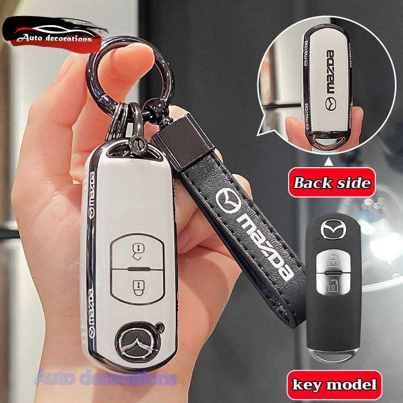 Mazda 2,Mazda 3,cx-5,cx-3,skyactiv ปลอกกุญแจรถ Mazda ซองกุญแจรถ เปลือกสีขาว ขอบดํา สไตล์ 2 ปุ่ม
