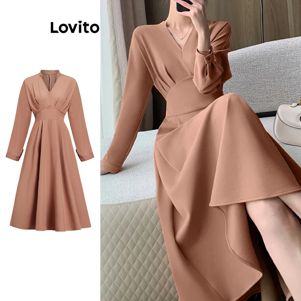 Lovito ชุดเดรสทรงเข้ารูปโครงสร้างเรียบหรูสำหรับผู้หญิง L105MD489
