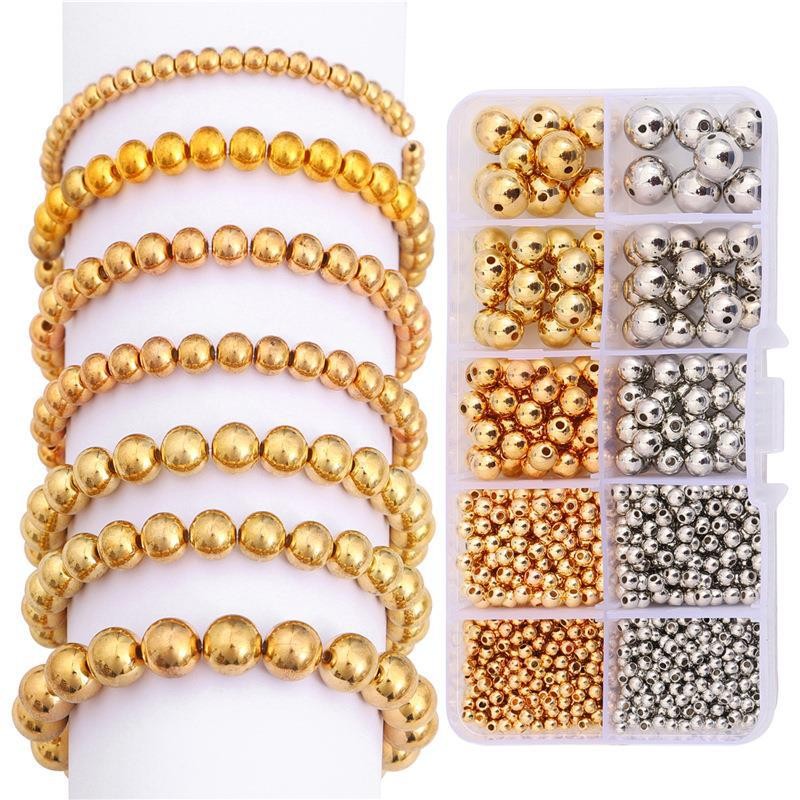 4/6/8/10 มม.DIY โลหะ Spacer ลูกปัด Retro Gold Silver Alloy Glossy ลูกปัดส่วนประกอบสําหรับสร้อยข้อมือสร้อยคอเครื่องประดับทําอุปกรณ์