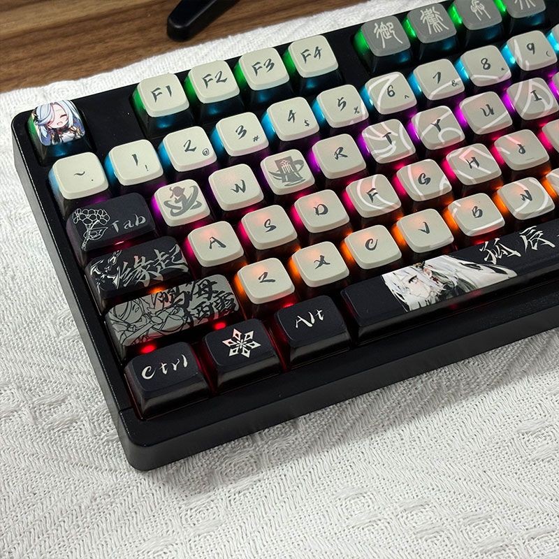 Genshin Impact Shenhe พุดดิ้ง Keycap SAX โปรไฟล์ 125 คีย์ PBT ห้าด้าน Dye Sublimation Raiden Shogun Hutao Mechanical Keycaps ส่วนบุคคล Creative ด้านล่างโปร่งแสง Keycaps