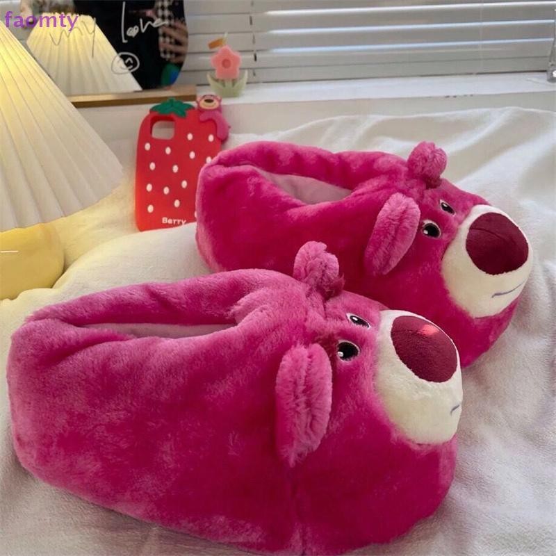 Faomty น่ารักการ์ตูน Rose Red Bear Warm Non-Slip Strawberry Home Plush รองเท้าแตะผ้าฝ้ายสําหรับผู้หญิง TH