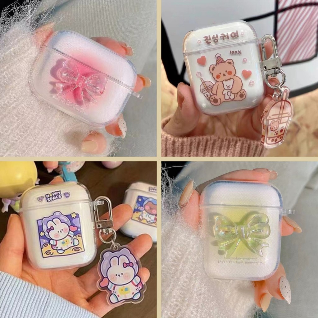 เคสหูฟังไร้สาย for Airpods 1/2/3 pro 2 เคสซิริโคน หูฟังบรูทุธ รูปแบบการ์ตูน & ห่วงโซ่แขวนการ์ตูนที่เข้ากัน