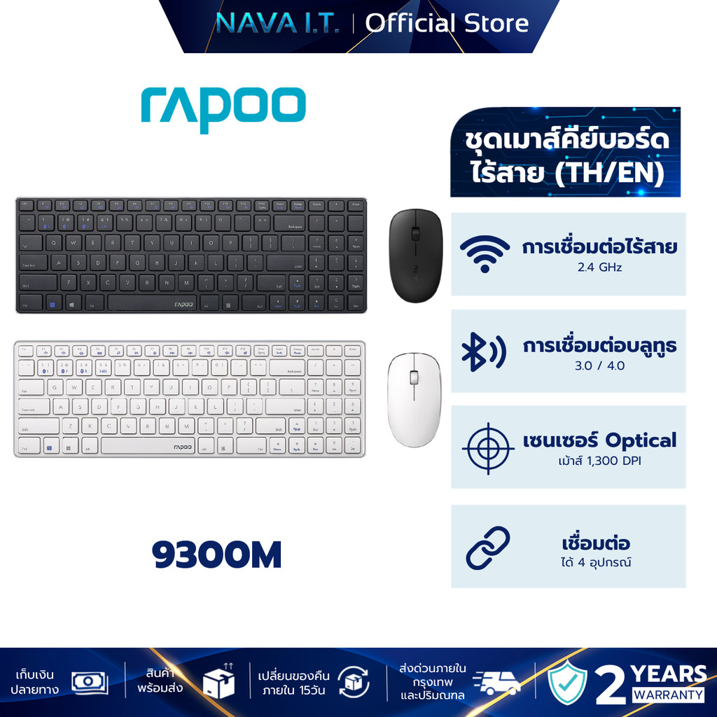 RAPOO 9300M KEYBOARD & MOUSE MULTI-MODE WIRELESS BLUETOOTH (KB-9300M)
