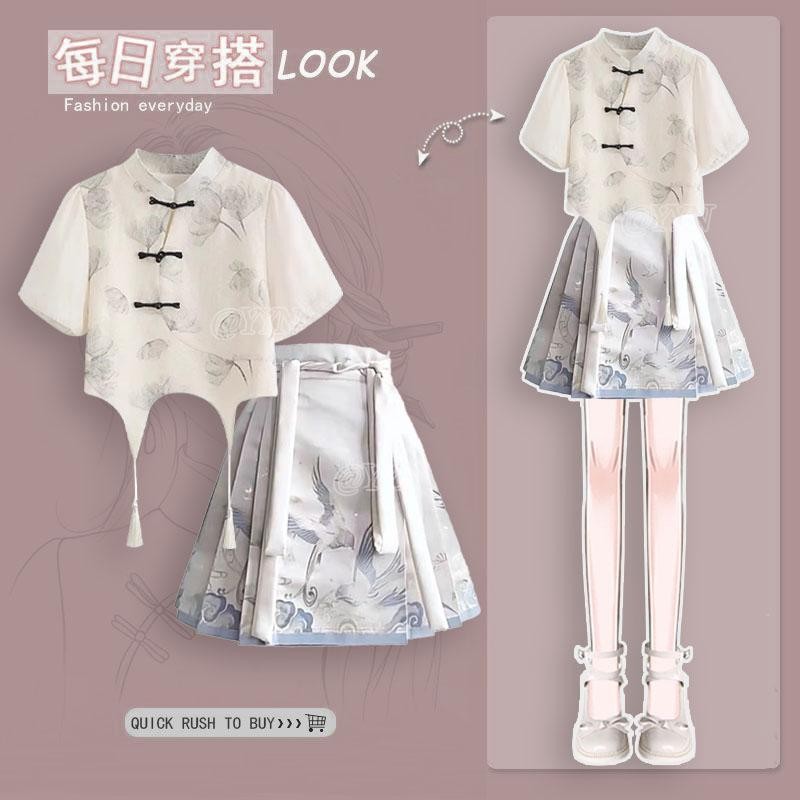 ใหม่สไตล์จีนสไตล์จีนปรับปรุงเสื้อองค์ประกอบจีนสั้นม้าใบหน้าชุดกระโปรง2024 ผอมลง ดูการออกแบบความรู้สึก11.01