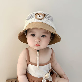 พร้อมส่ง หมวกกันแดดเด็ก หมวกชาวประมง ลําลอง ลายหมีน้อยน่ารัก หมวกตาข่ายระบายอากาศสำหรับเด็กชายและเด็กหญิง