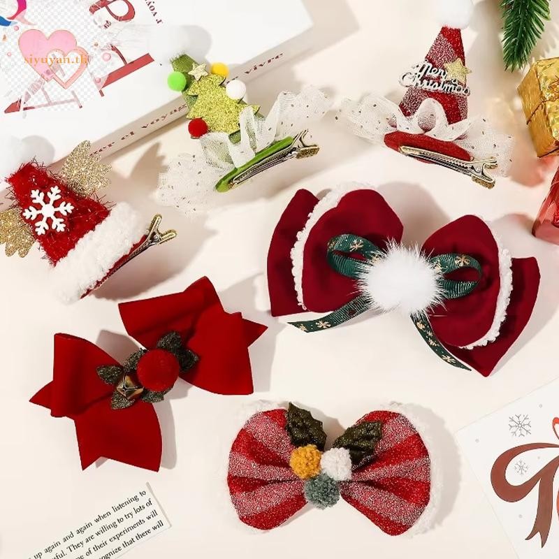 Siyuyan คริสต์มาสกวาง Pincer Glitter Barrette Bow Tie Hairpins กิ๊บติดผมสําหรับ Pin Tiaras เด็กอุปกรณ์เสริมผมสําหรับผู้หญิงคลิป TH