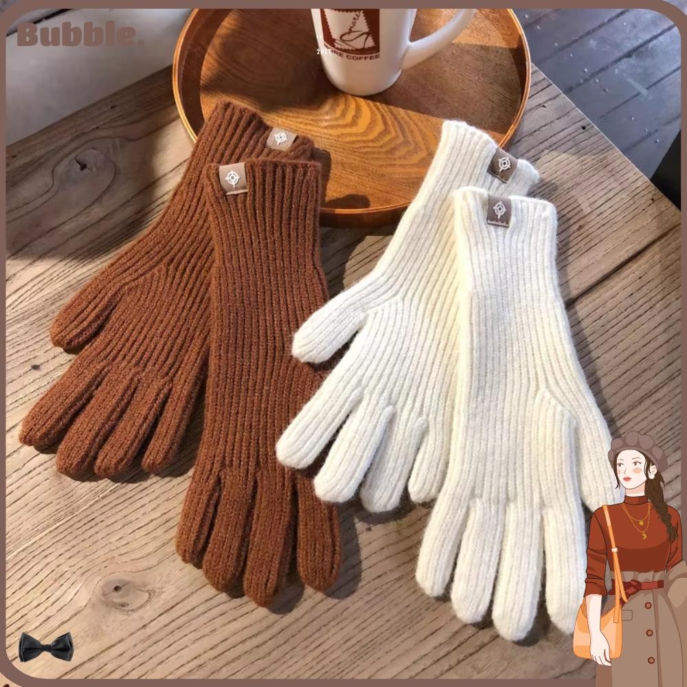 ฟอง ถุงมือฤดูหนาว, ถุงมือถักสีทึบหน้าจอสัมผัส, ถุงมือผู้หญิงยาววินเทจ ขี่กลางแจ้ง