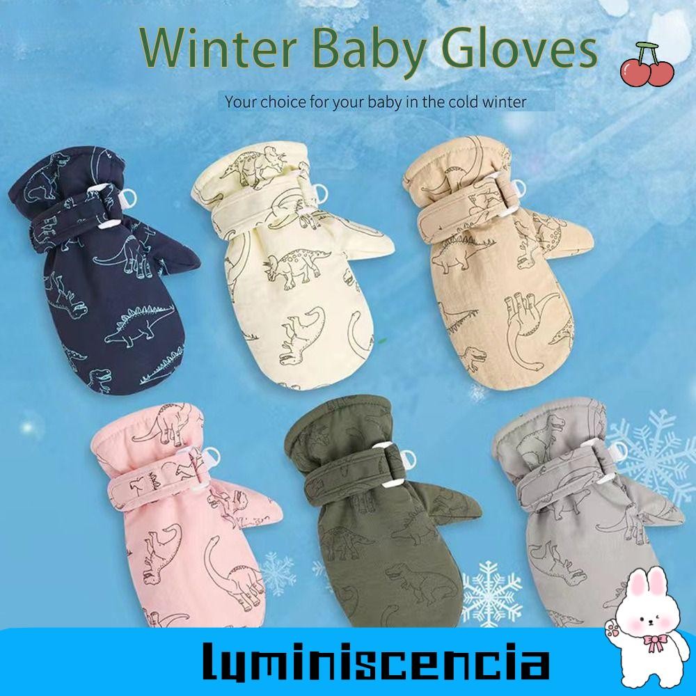 ถุงมือเด็ก LUMINESCIA ขนแกะหนาไดโนเสาร์พิมพ์เล่นสกีถุงมือหิมะ, 2-6Y กันน้ํา Plush Windproof ถุงมืออุ่นฤดูหนาวเด็กผู้หญิงเด็ก