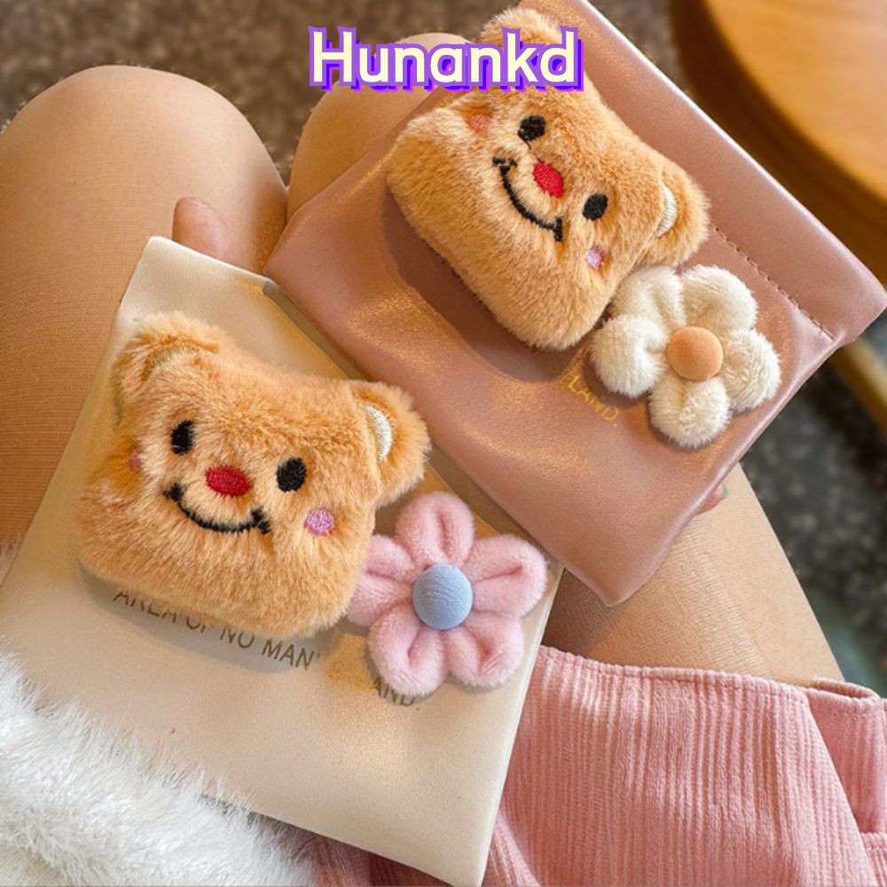 กระเป๋าใส่เหรียญ หู ,การ์ตูนพร้อมจี้ดอกไม้หมีเนยกระเป๋าเครื่องสําอาง,แบบพกพามินิหนัง ปู่ กระเป๋าเก็บหูฟังผู้หญิงสา