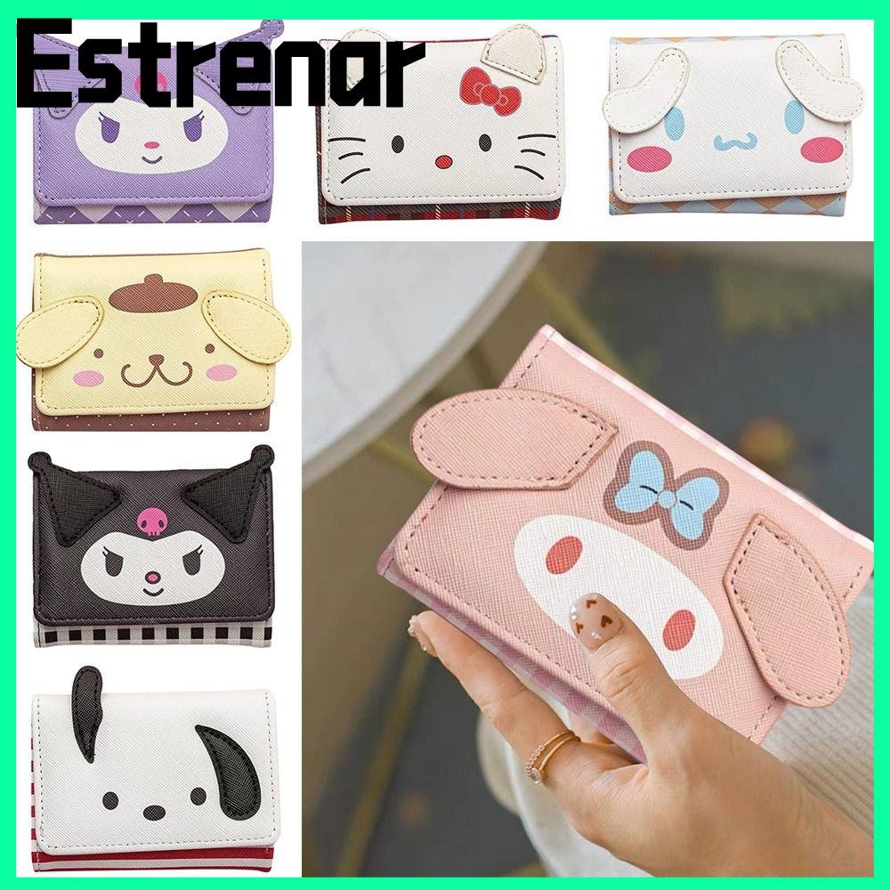 SANRIO Estrenar กระเป๋าสตางค์สามพับ,ที่ใส่บัตรรถบัสกระเป๋าใส่เหรียญหนังPU,กระเป๋าเงินการ์ตูนSanrio Hello Kitty Melody Kuromi Cinnamorollกระเป๋าเก็บกระเป๋าบัตรผู้ชายผู้หญิง