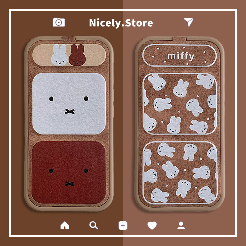 น่ารัก Miffy ขาตั้งแบบพับได้หนัง Sheath เคสโทรศัพท์สําหรับ iPhone 16 15 14 13 12 Pro Max 11 14Pro 15Promax TPU Anti-scratch ปลอกปกหลัง
