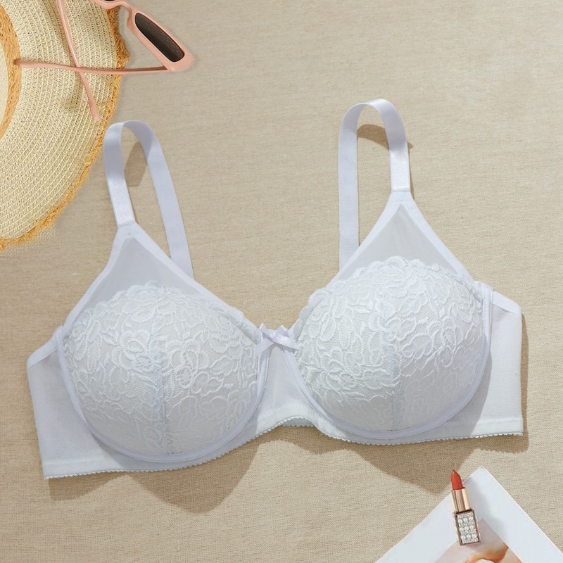 Parifairy ผู้หญิง Plus ขนาดลูกไม้เต็มถ้วยบางแม่พิมพ์ถ้วย Bra ลวด Elegant เซ็กซี่สวมใส่ทุกวัน C D ถ้วยชุดชั้นใน-R209