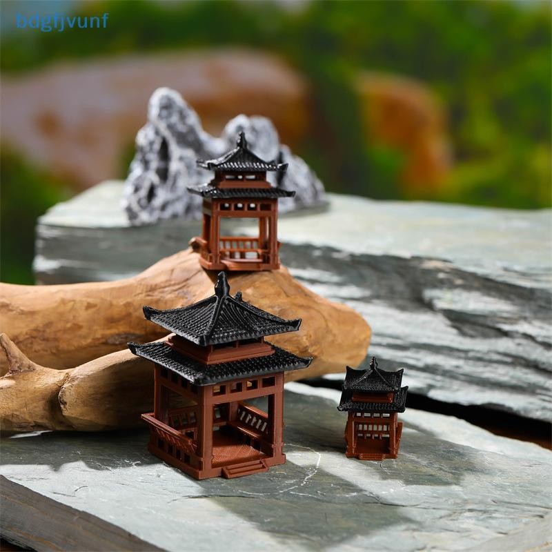 BDGF 3 ซม.4 ซม.เจดีย์รูปปั้น Miniature Pagoda Gazebo Micro ภูมิทัศน์หกเหลี่ยม Pavilion ตุ๊กตา Tiny Pavilion เครื่องประดับ TH
