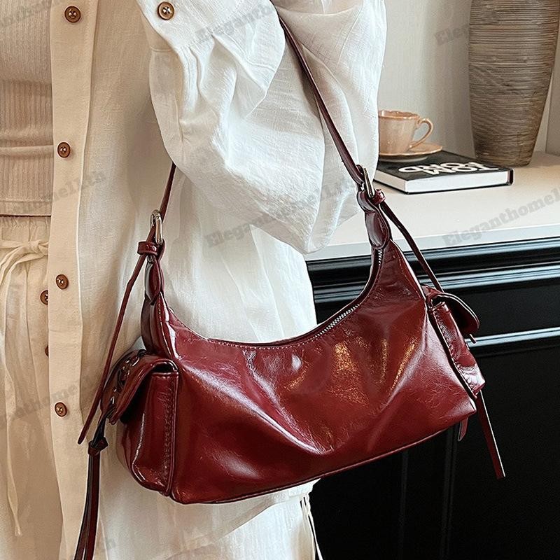กระเป๋าสะพายไหล่สไตล์พังก์ Y2K Hobo กระเป๋าถือกระเป๋าหนัง PU สําหรับผู้หญิง กระเป๋าสีแดง กระเป๋าสะพายข้างแนวเกาหลี