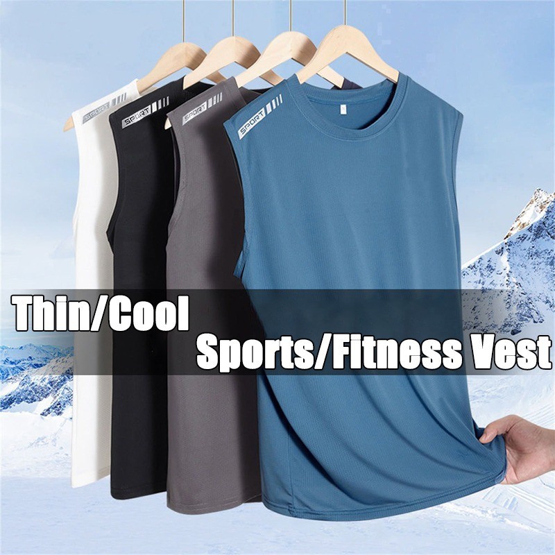 ม-5เอ็กแอล แห้งเร็วบางตาข่ายเสื้อกั๊กสีทึบยิม/กีฬา/ฟิตเนสพื้นฐานแขนกุดเสื้อยืดผู้ชายสีดํา/สีขาว/สีเทา/สีฟ้า