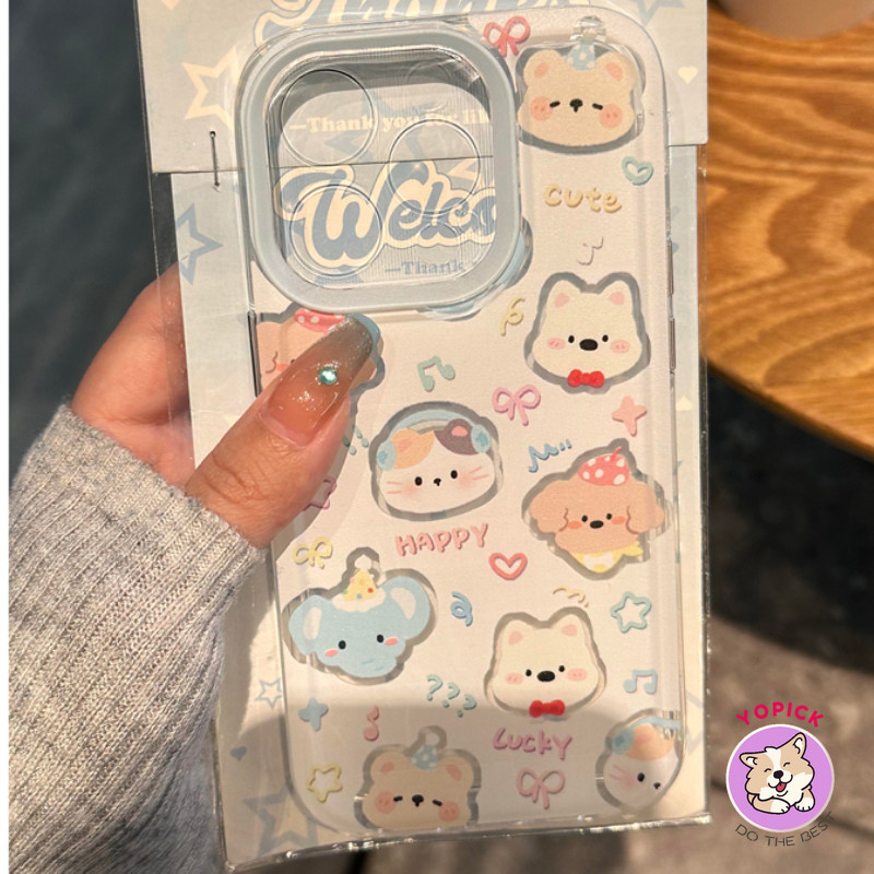 Latticed สัตว์น่ารักเคสโทรศัพท์สําหรับ iPhone 16 15 14 13 12Pro Max 11 XR XS Max 7 8 Plus SE2020 การ์ตูนฝาครอบโทรศัพท์สําหรับ iPhone 16Pro 16Plus นุ่ม TA