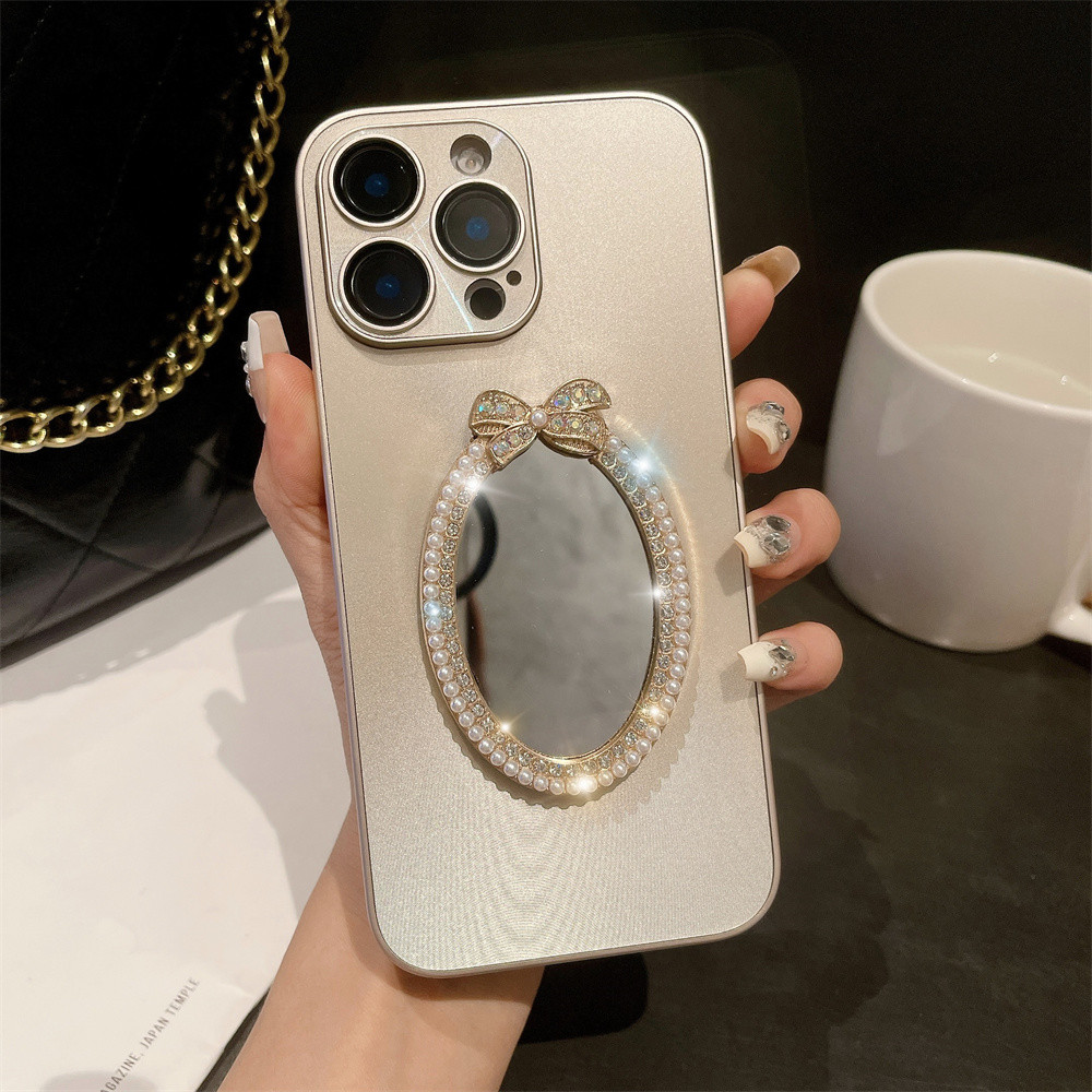 เคสโทรศัพท์กระจกโบว์หรูหราสําหรับ iPhone 11 12 13 14 15 16 pro max 15 16 plus Anti drop เลนส์ป้องกัน 2-in-1 hard shell เคสโทรศัพท์