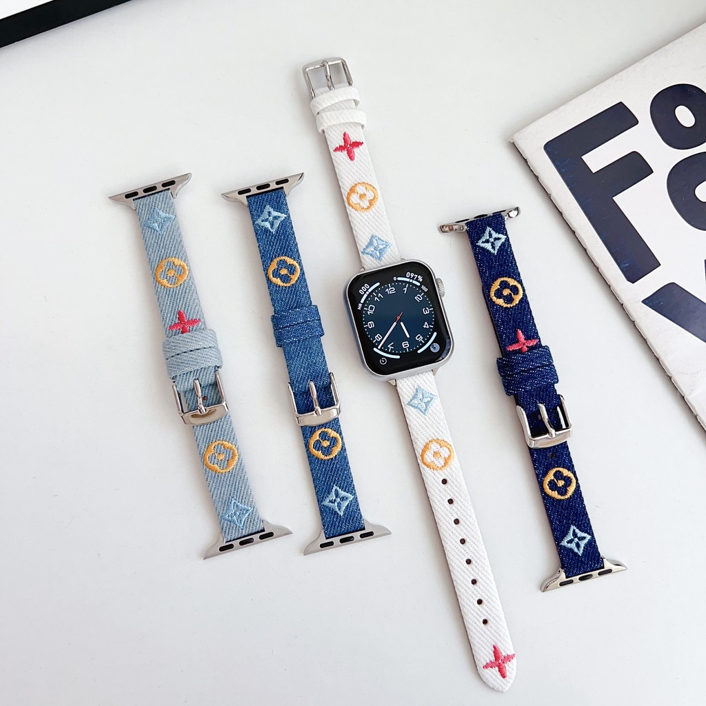 เดนิม เย็บปักถักร้อยสําหรับ ฉันดู ชุด iwatch 10 9 8 7 6 SE 5 4 3 2 1 บางสายรัดข้อมือสําหรับ iดู iwatch 46 มม.49 มม.44 มม.45 มม.41 มม.40 มม.38 มม.42 มม.