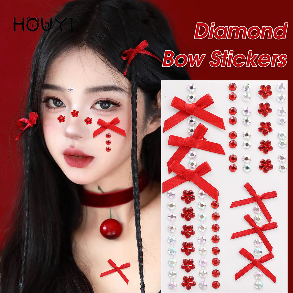 3d Rhinestones Gems Self-adhesive Face Makeup Stickers - Sweet Cute Bows สติ๊กเกอร์รอยสักชั่วคราว - เด็กผู้หญิงตกแต่งใบหน้า