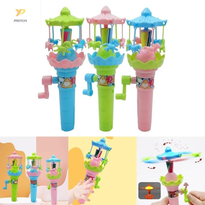 Ppy ของเล่นม้าหมุนหมุนมือหมุนพร้อมไฟ LED ของเล่นเรืองแสงสีสุ่มสนุก Merry-Go-รอบของเล่นพร้อมไฟ