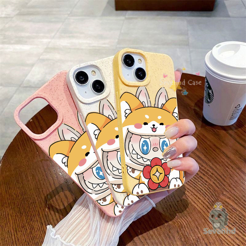 ข้าวสาลีฟางรูปแบบเคสโทรศัพท์สําหรับiphone 11 15 14 13 12 Pro Max X XR Xs Max 8 7 6 6s Plus SE 2020 น่ารักLabubuลูกสุนัขสนุกแฟชั่นปลอกป้องกันปกอ่อน