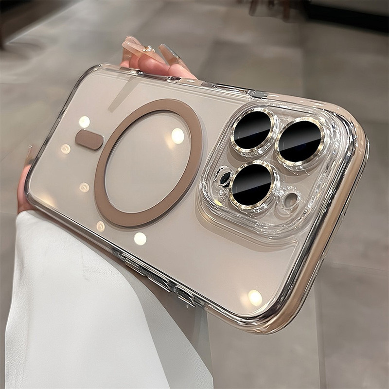 หรูหราคริสตัลโปร่งใสแม่เหล็กเคสโทรศัพท์ สําหรับ iPhone 16 15 14 13 Pro Max 16 Plus ป้องกันกล้องกันกระแทกอะคริลิคปกแข็ง