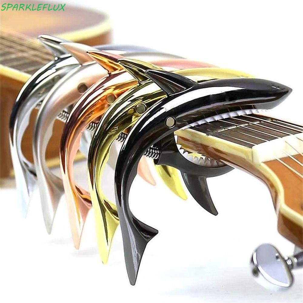 Sparkleflux กีตาร์ Capo เครื่องมืออุปกรณ์เสริม Universal Acoustic Tuner กีตาร์ไฟฟ้าโลหะผสมสังกะสีโลหะ Shark Capo