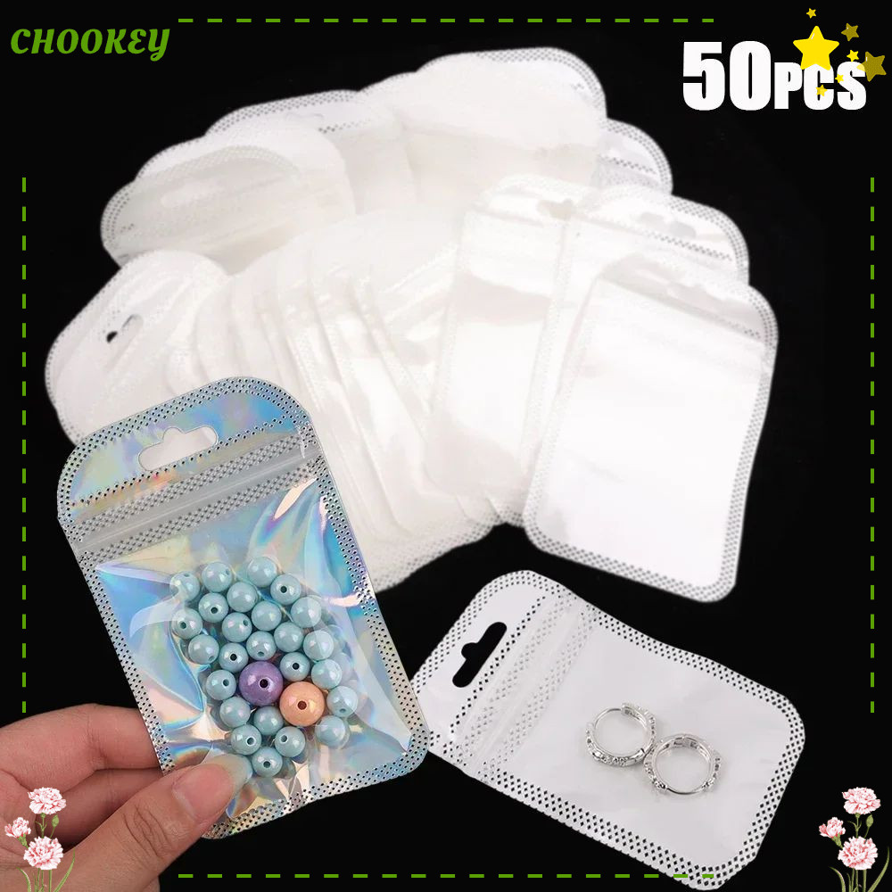 Chookey 50 ชิ้นถุงปิดผนึกด้วยตนเอง, กระเป๋า Thicken พลาสติก, ต่างหูแหวนสร้อยคอแสดงโปร่งใส Resealable เครื่องประดับบรรจุภัณฑ์ถุง