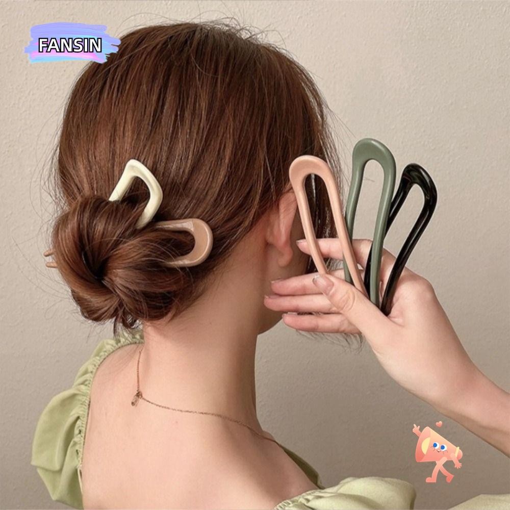 Fansin กิ๊บติดผมสไตล์จีน, PVC Multi-color U-shaped Hairpin, Simple Chinese Style U-shaped Design Hair Comb Generic