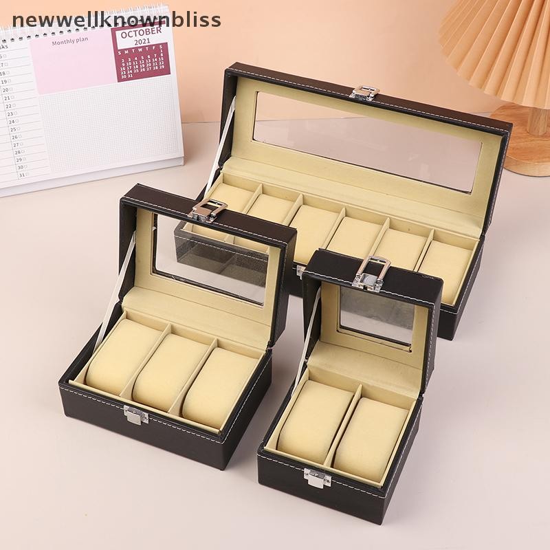 Newwellknownbliss 2/3/6 กริด PU หนังจอแสดงผลคอลเลกชัน Organizer นาฬิกาโปร่งใสแก้วฝาปิดนาฬิกากล่อง CCD
