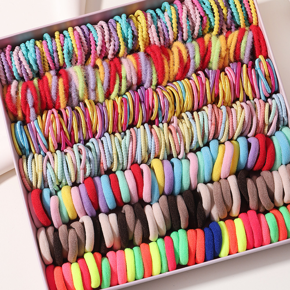 100 ชิ้น/ถุง KIDSBOWS สาวที่มีสีสันผมวงชุดไนลอนยืดหยุ่นยางรัดเด็กผู้ถือผมหางม้า Scrunchies เด็กอุปกรณ์เสริมผม