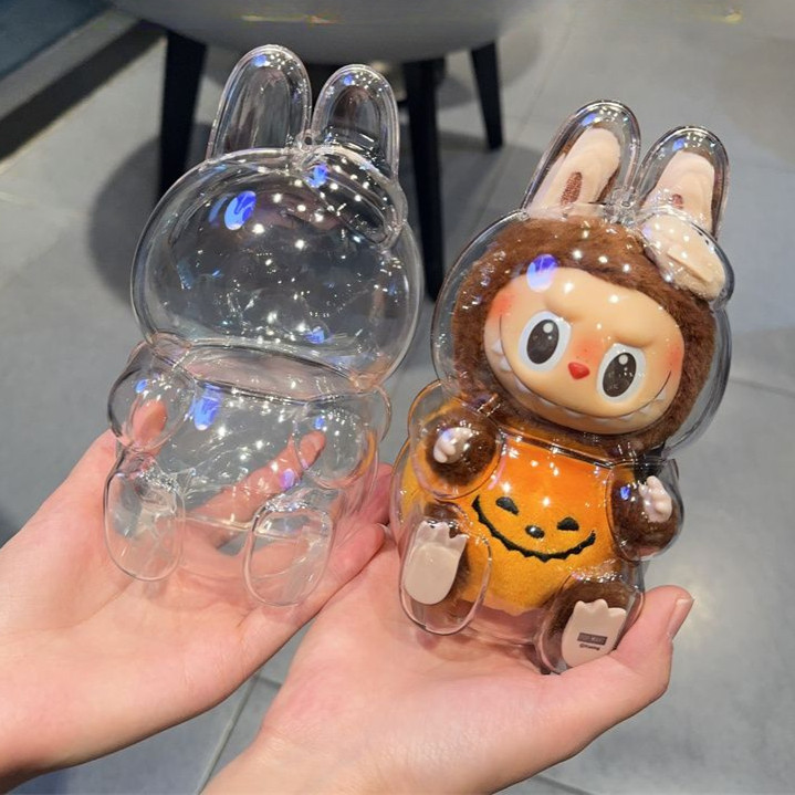 FYG 1 PC ป้องกันอะคริลิคกรณีสําหรับ labubu V2/V1 โปร่งใสแบบพกพาสาย Organizer กล่องสําหรับ POPMART ชุด