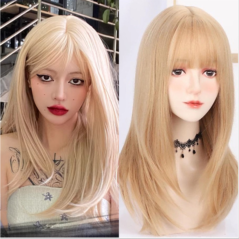 สไตล์เกาหลีโลลิต้าคอสเพลย์วิกผมสีเบจวิกผม3ยาวตรงวิกผมเรียบธรรมชาติสีสังเคราะห์เส้นใยอุณหภูมิสูงวิกผมสําหรับผู้หญิงผู้ชายคอสเพลย์พรรคสวม