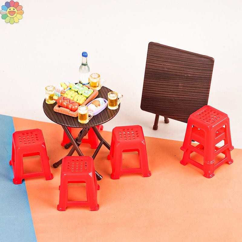 Gogo 1 ชุด 1:12 Dollhouse Miniature โต๊ะพับสตูลโต๊ะรับประทานอาหารเฟอร์นิเจอร์บ้านรุ่น Decor ของเล่นตุ๊กตา House อุปกรณ์เสริม TH