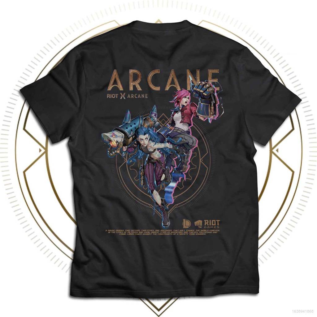 2024hot new เสื้อยืดโอเวอร์ไซส์เสื้อยืดแขนสั้นพิมพ์ลาย Arcane Anime Jinx Vi League Of Legends ทรงหลว