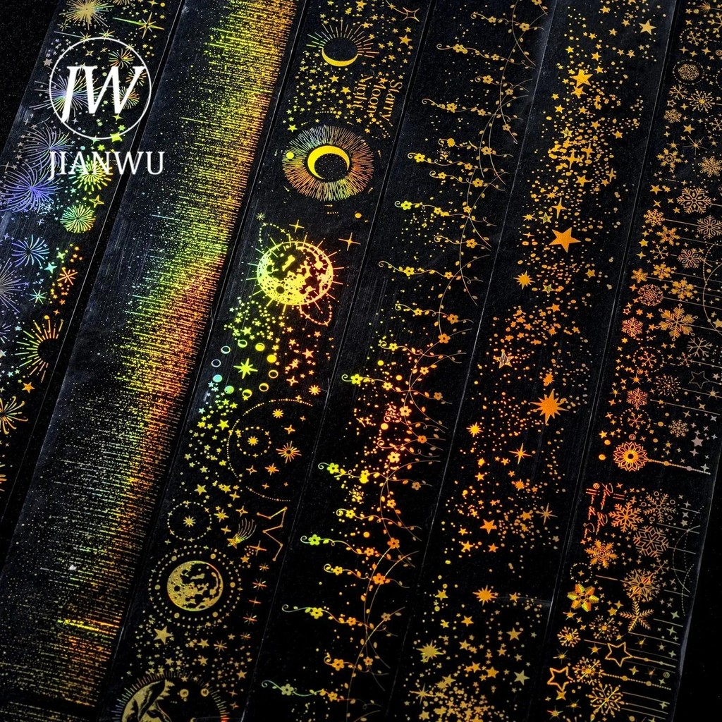 Jianwu 40 มม.* 200 ซม.ประกายดาว Series Vintage Bronzing วัสดุ Collage ภูมิทัศน์ PET เทป Creative DIY Journal เครื่องเขียน