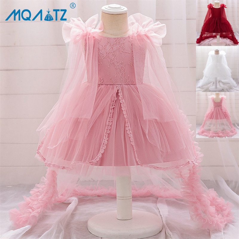 Mqatz Trailing สีขาว Baptism 1 ปีวันเกิดชุดสําหรับสาวเสื ้ อผ ้ าแต ่ งงานเจ ้ าหญิง Tutu ชุดสาวชุด Fluffy Party ชุด AL131XZ