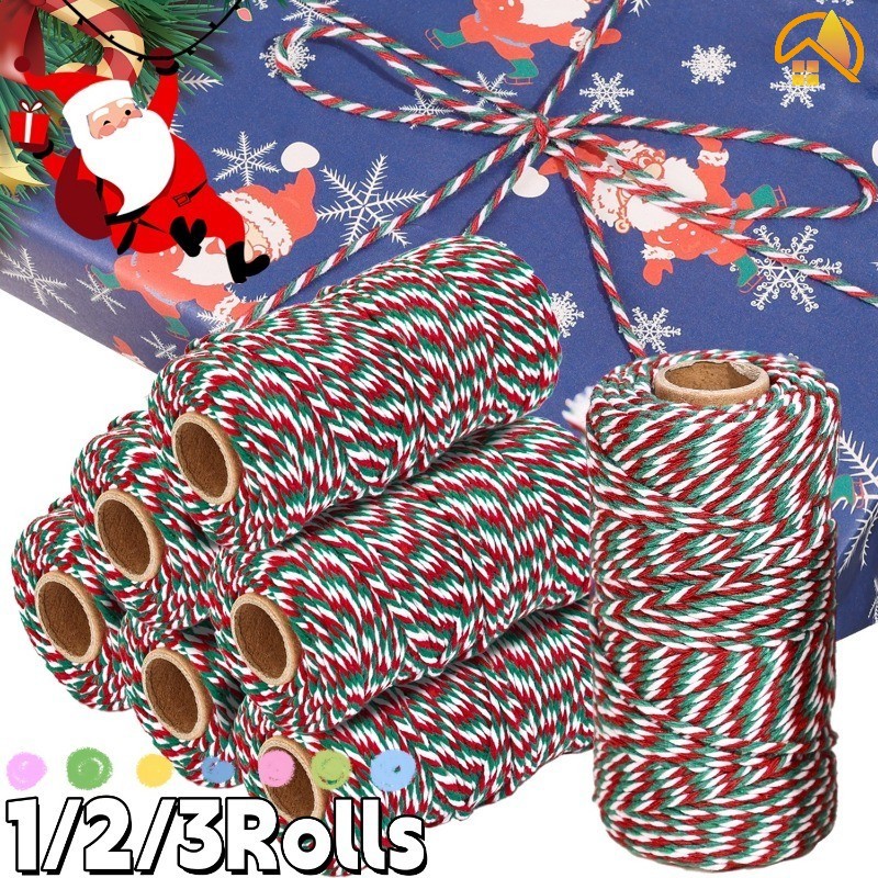 Multifunctional Xmas Gift Box Wrapped Rope- Creative ทนทานสีสัน Twisted Cotton Cords- DIY Handmade Christmas Present กล่องตกแต่ง String