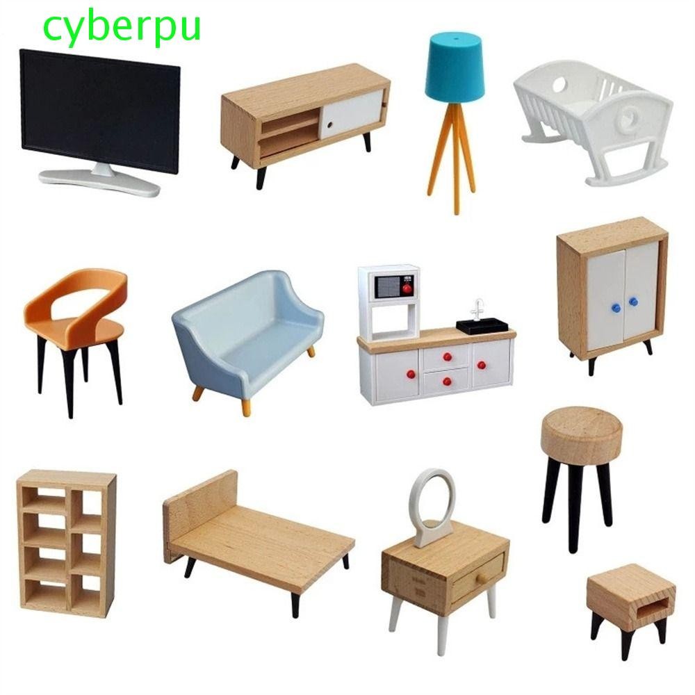 Cyberpulse บ้านตุ๊กตาเฟอร์นิเจอร์ของเล่นเด็กบ้านตุ๊กตาอุปกรณ์เตียงนอนโซฟาเก้าอี้ชั้นวางหนังสือจําลองเฟอร์นิเจอร์