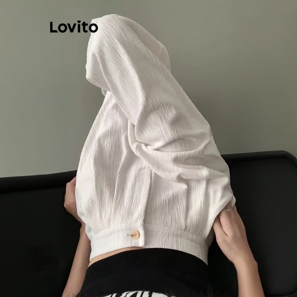 Lovito กางเกงขายาวผู้หญิง มีซิป สีพื้น สไตล์ลำลอง LNA24188 (สีขาว)