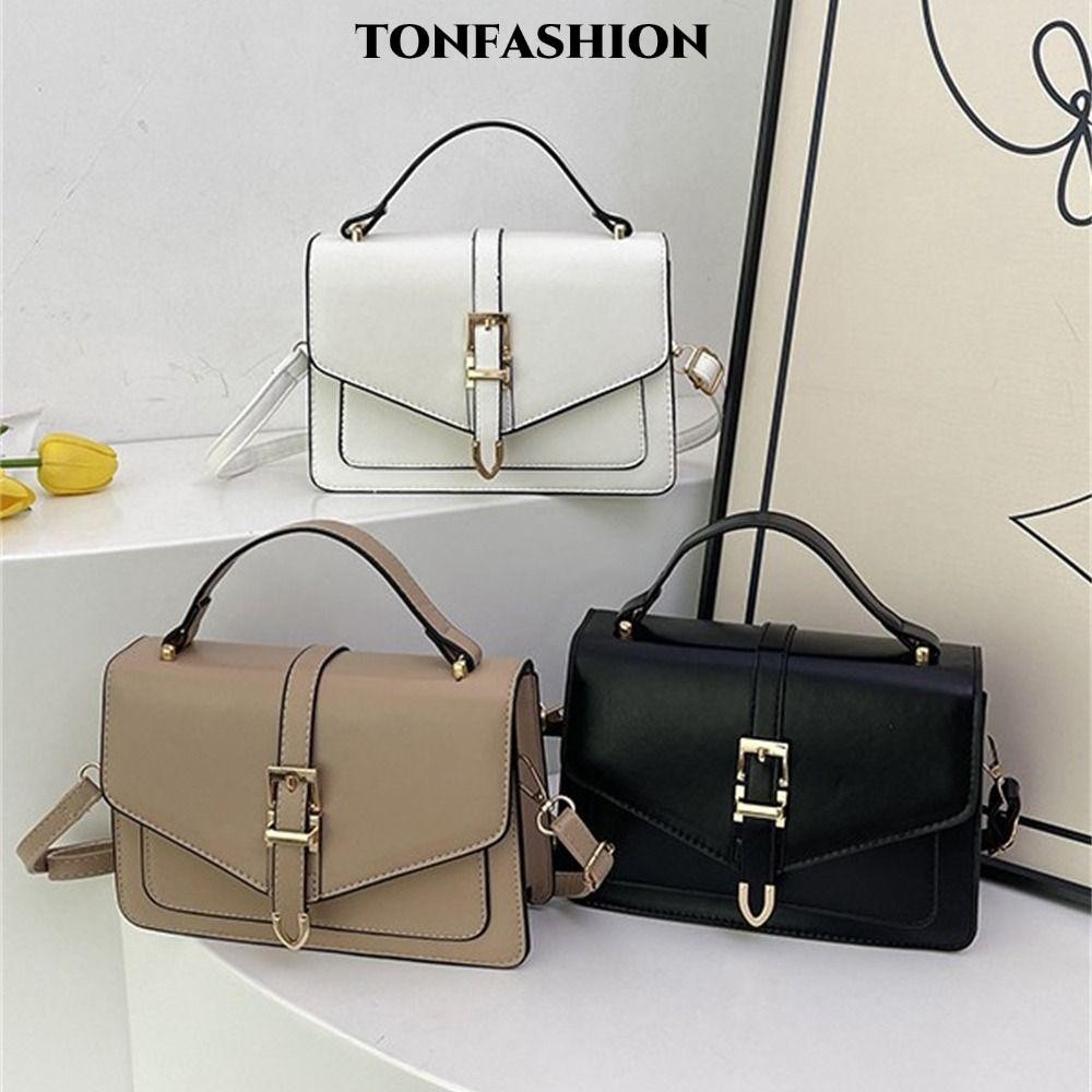Tonfashion กระเป๋าสะพายไหล่ สะพายข้าง หนัง PU สีพื้น ขนาดพกพา สําหรับผู้หญิง