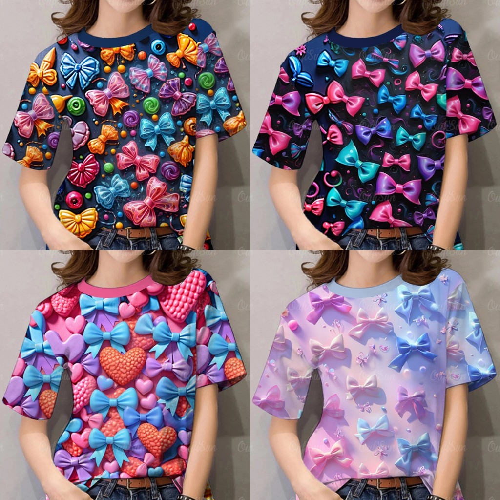 3ง พิมพ์กราฟิกเสื้อขนาดใหญ่เสื้อผู้หญิงเสื้อแขนสั้นเสื้อสนุกผ้านุ่มสบายเสื้อผ้าผู้หญิง