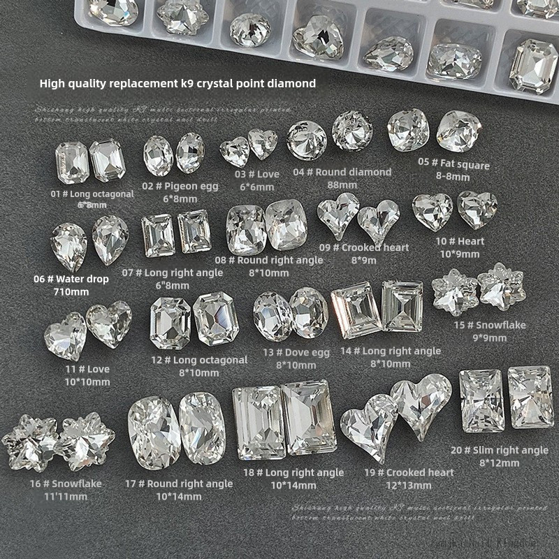 5ชิ้น ที่มีคุณภาพสูงเปลี่ยนเค9คริสตัลใสสีขาวชี้ด้านล่างเล็บเพชรเครื่องประดับ/รูปหัวใจนกพิราบไข่มุมขวาตกแต่งเล็บ/ทําเอง เครื่องประดับเหลี่ยมหน้า