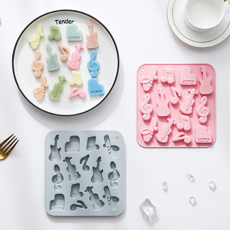14-cavity เครื่องดนตรีหมายเหตุ แม่พิมพ์ซิลิโคนช็อกโกแลต เค้ก อีพ็อกซี่ Soft Candy DIY เบเกอรี่