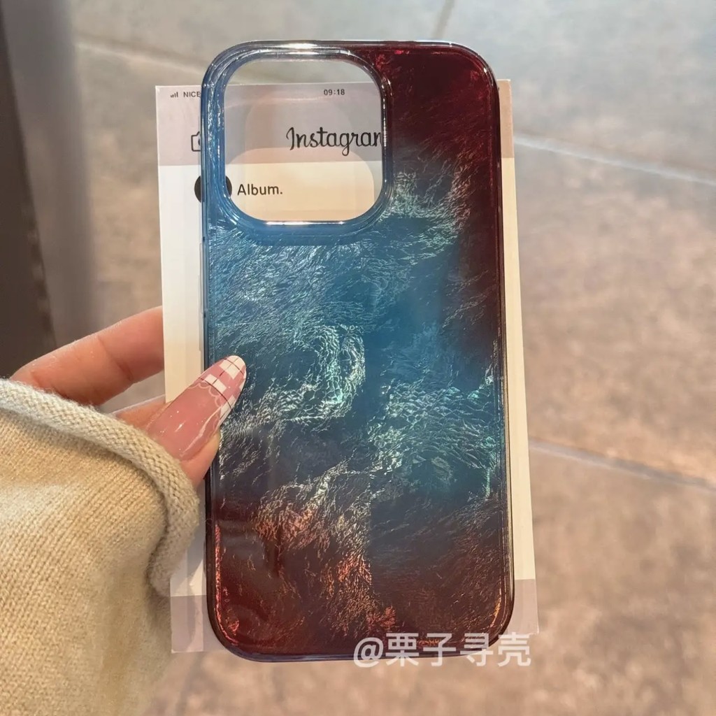 Simple Premium Blue Brown Smudge เหมาะสําหรับ ihone15 Apple 14 เคสโทรศัพท์ 13promax Glacier รูปแบบ 1