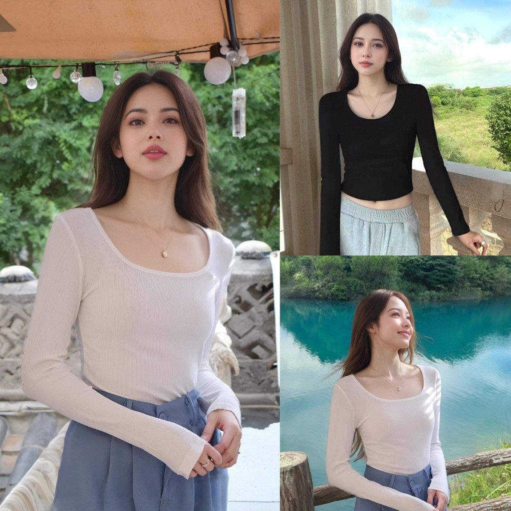 เสื้อยืดแขนยาวสีดำผู้หญิงทรงใหม่ ดีไซน์ใหม่เท่และใส่สบาย พร้อมส่งในราคาสุดคุ้มสำหรับสาวๆ