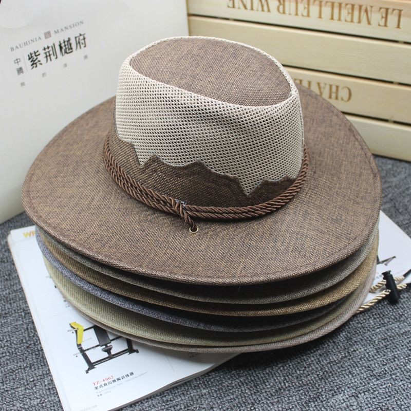 西部牛仔帽夏季户外带网透气遮阳帽男士帽旅行出游礼帽批发Western cowboy hat with mesh for summer outdoor ventilation and sun shading20241124